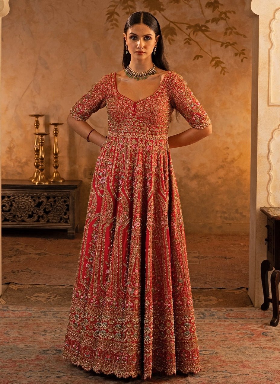 Angad Singh Red Embroidered Raw Silk Anarkali SetFabilicious Fashion