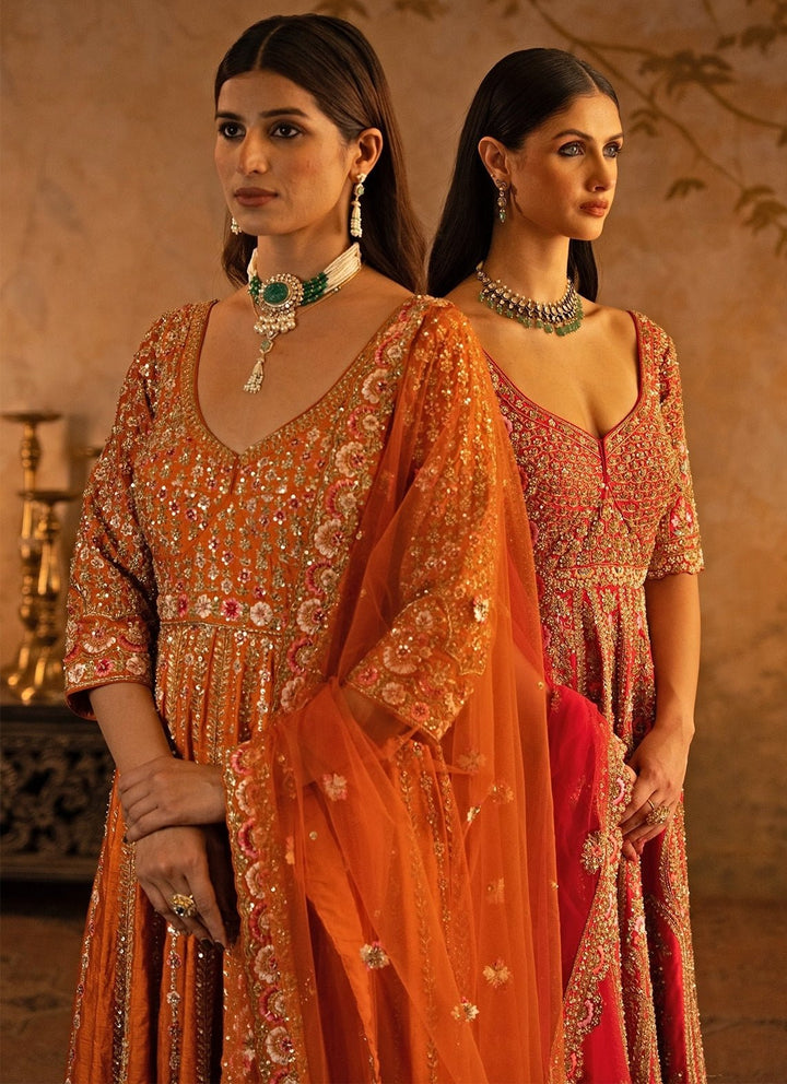 Angad Singh Red Embroidered Raw Silk Anarkali SetFabilicious Fashion