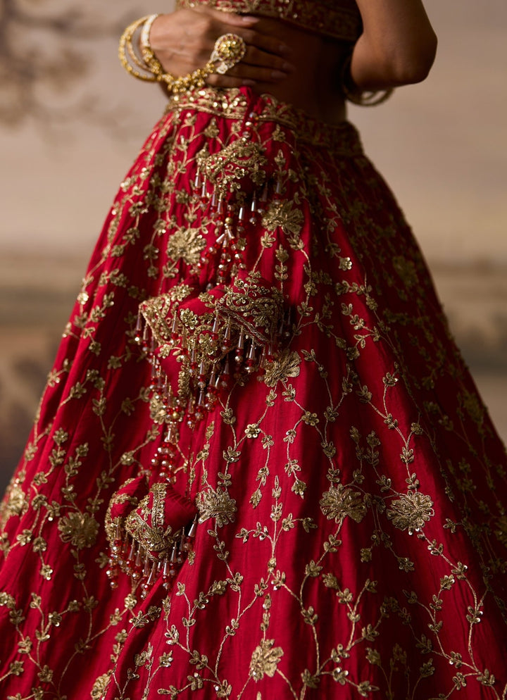 Angad Singh Red Embroidered Raw Silk Bridal Lehenga SetFabilicious Fashion