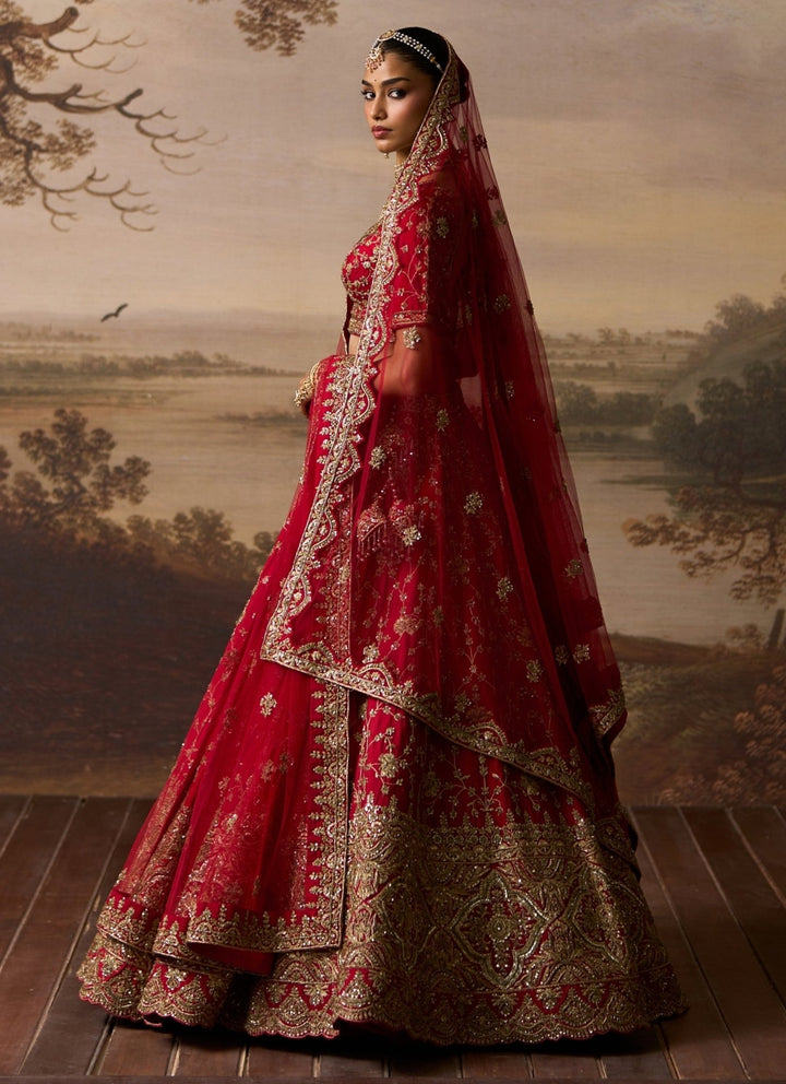 Angad Singh Red Embroidered Raw Silk Bridal Lehenga SetFabilicious Fashion