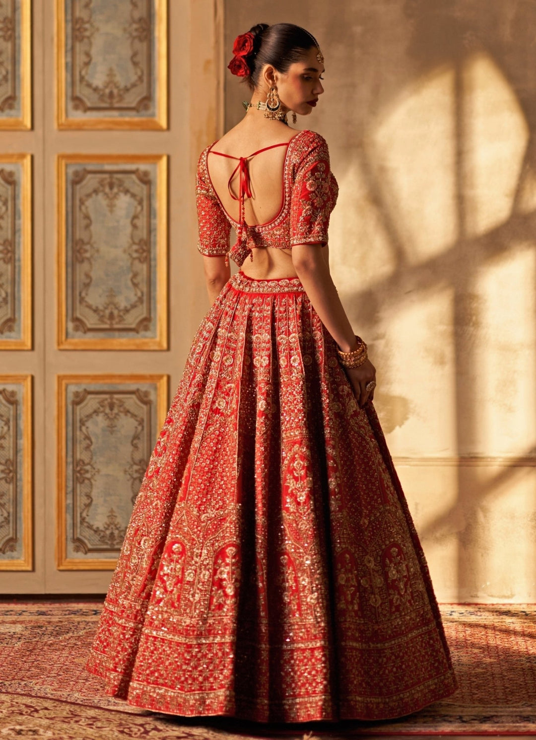 Angad Singh Red Embroidered Raw Silk Double Dupatta Lehenga SetFabilicious Fashion