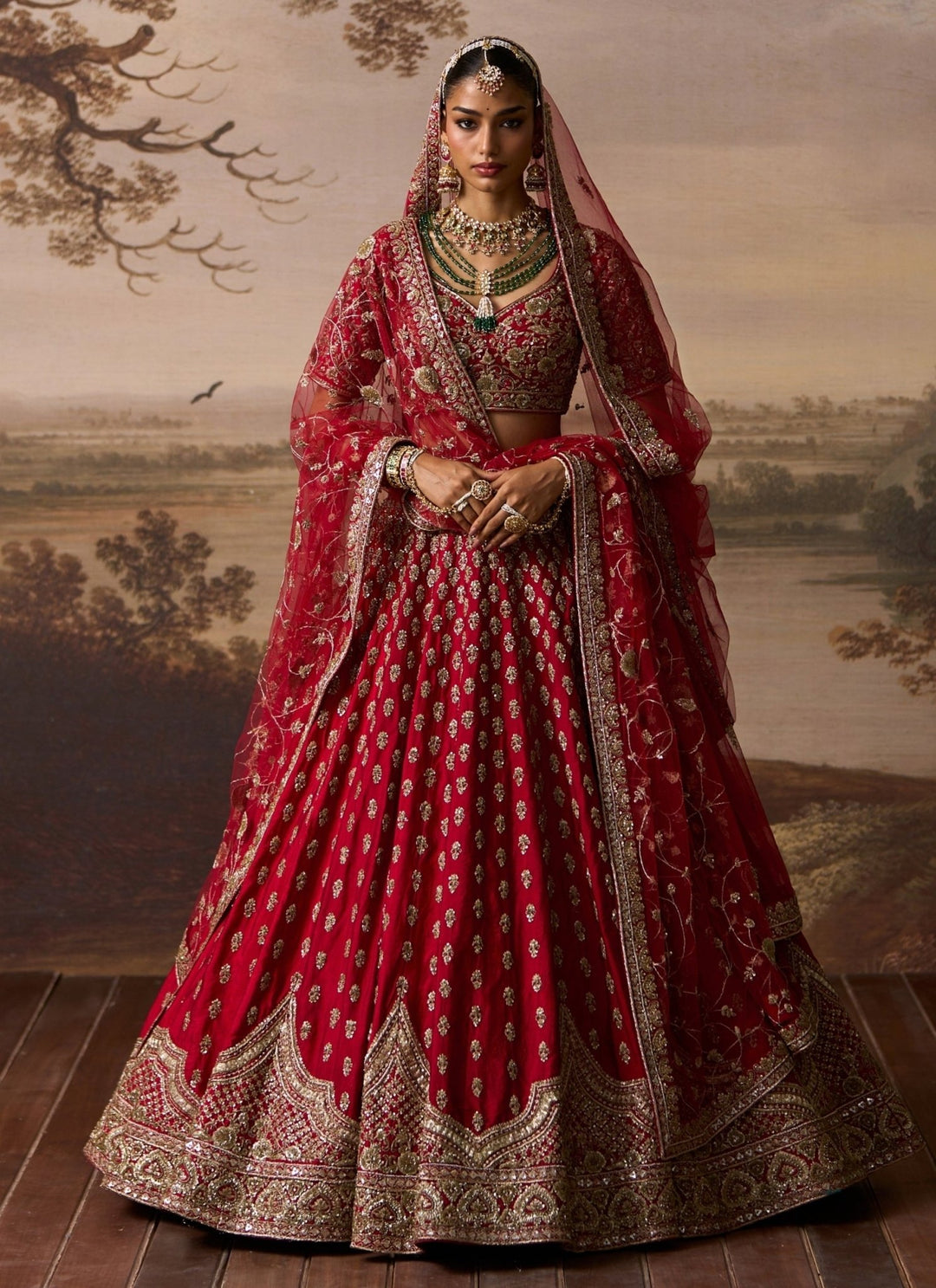 Angad Singh Red Embroidered Raw Silk Double Dupatta LehengaFabilicious Fashion