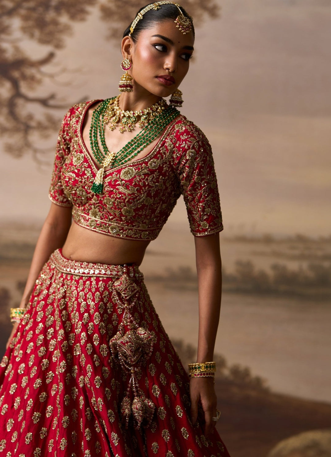 Angad Singh Red Embroidered Raw Silk Double Dupatta LehengaFabilicious Fashion