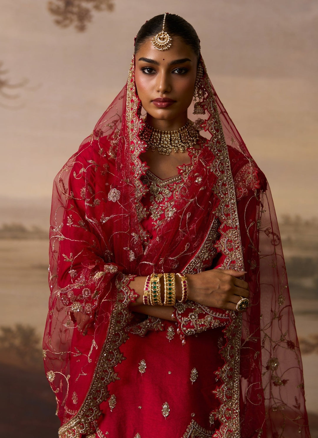 Angad Singh Red Embroidered Raw Silk Kurta Sharara SetFabilicious Fashion