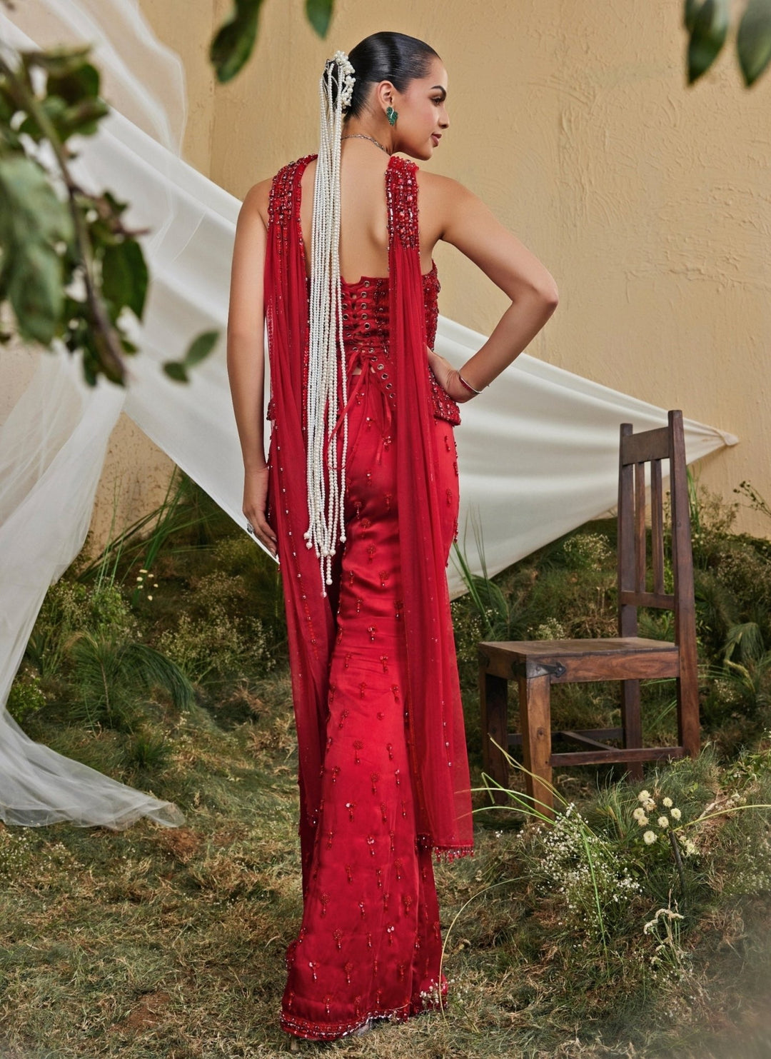 Mani Bhatia Red Embroidered Satin Corset Sharara SetFabilicious Fashion