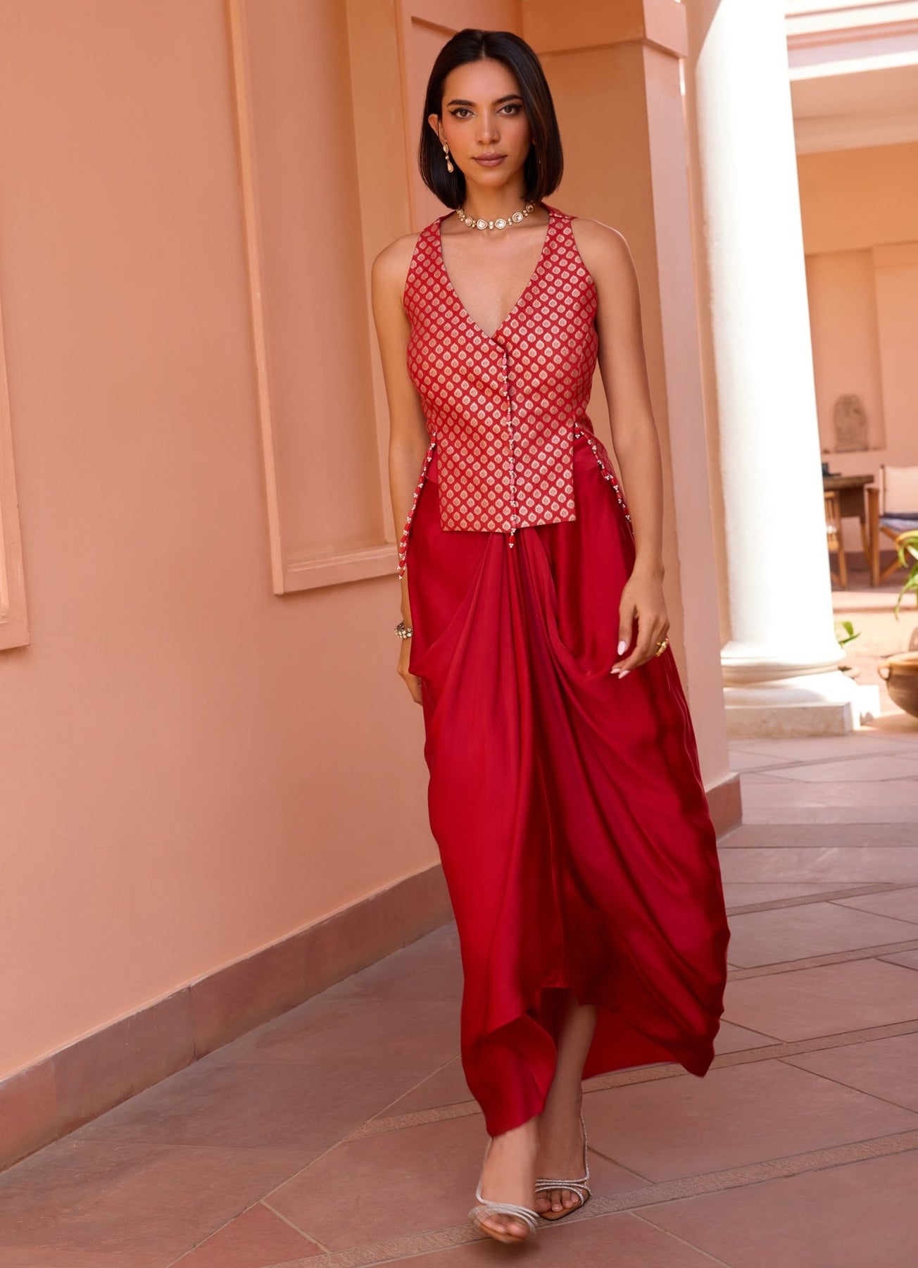 Satin embroidered skirt hotsell