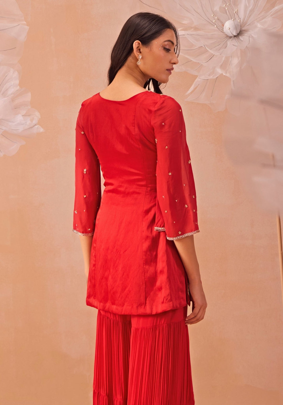 Red Embroidered Short Kurta Sharara Parul Gandhi - Fabilicious Fashion