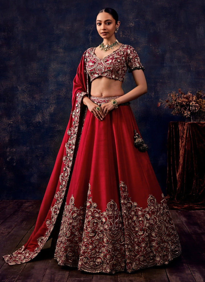 Prisho Red Embroidered Silk Bridal Lehenga SetFabilicious Fashion