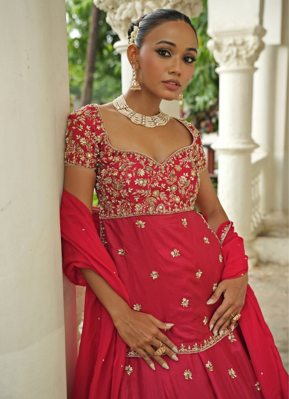 Red Embroidered Silk Kurta Lehenga Set Enamour by Radha - Fabilicious Fashion