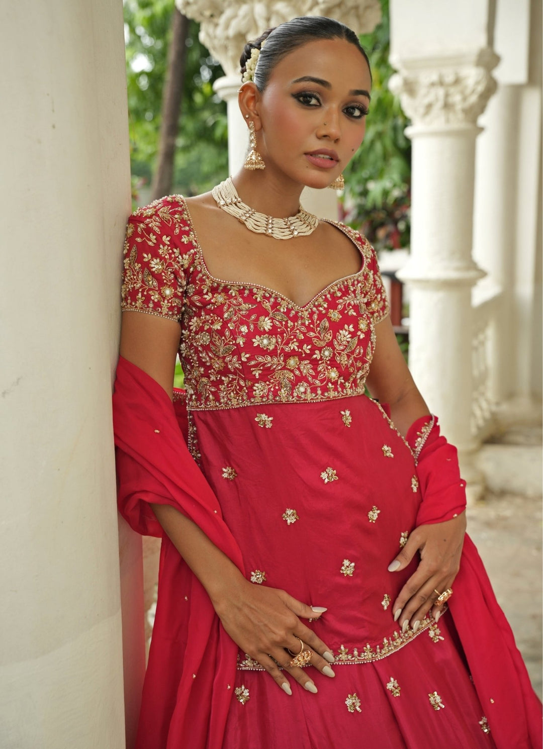 Red Embroidered Silk Kurta Lehenga Set Enamour by Radha - Fabilicious Fashion