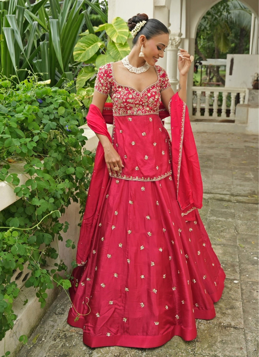 Red Embroidered Silk Kurta Lehenga Set Enamour by Radha - Fabilicious Fashion