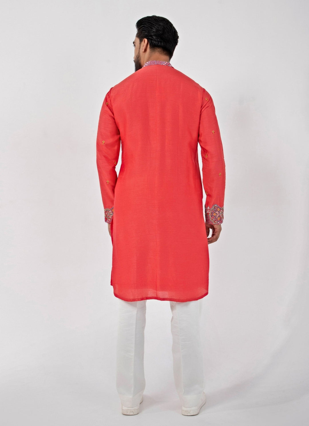 Red Embroidered Silk Kurta Pants Set Smriti - Fabilicious Fashion