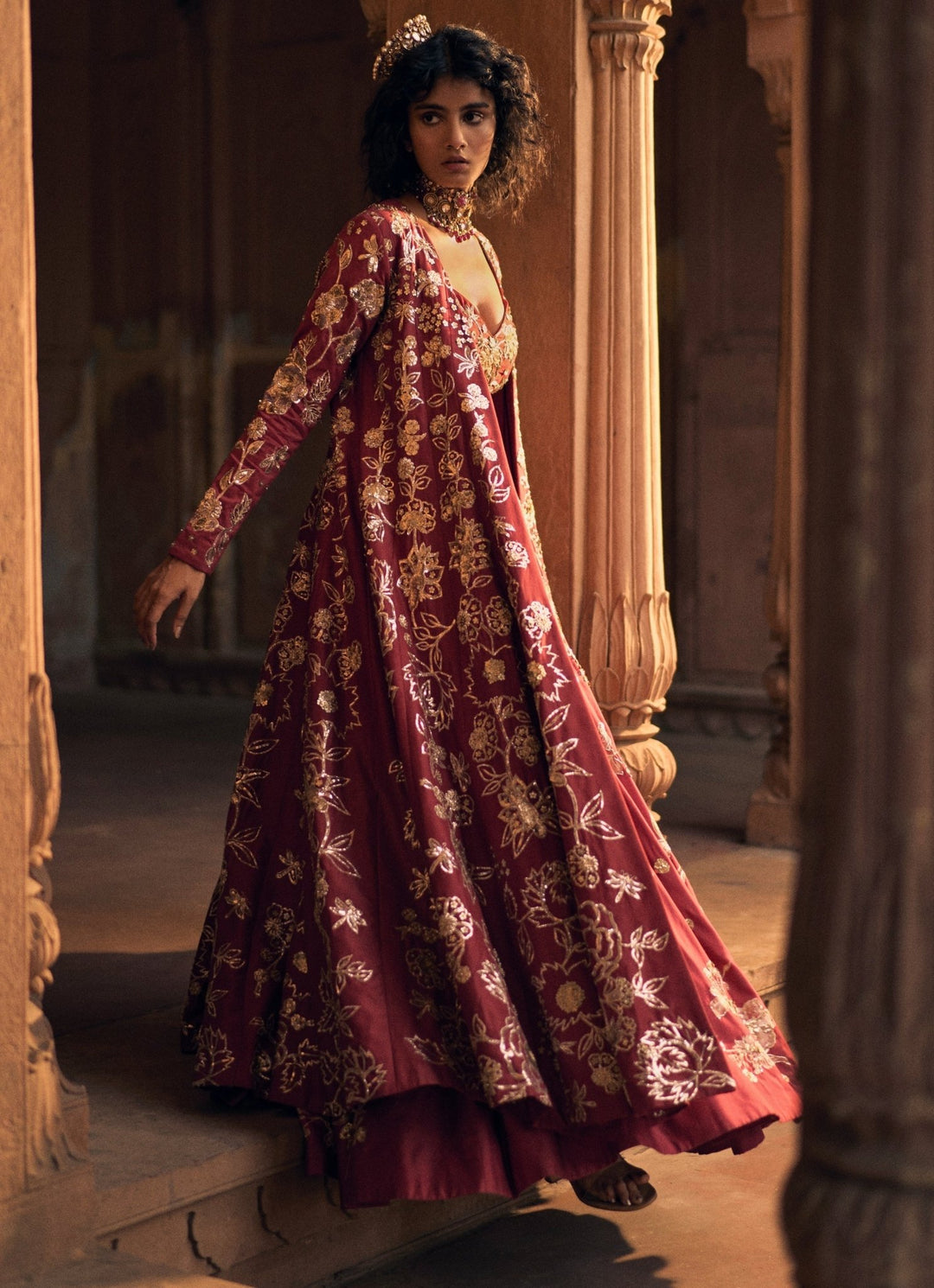 Red Embroidered Silk Lehenga Set With Jacket Paulmi and Harsh - Fabilicious Fashion