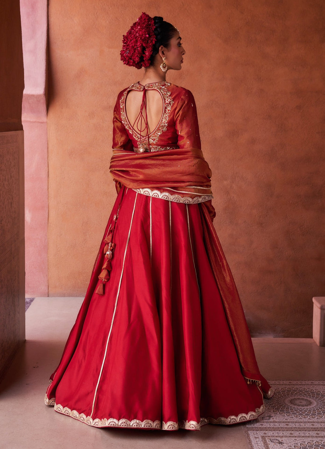 Red Embroidered Silk Lehenga Set KAPDA DORI - Fabilicious Fashion