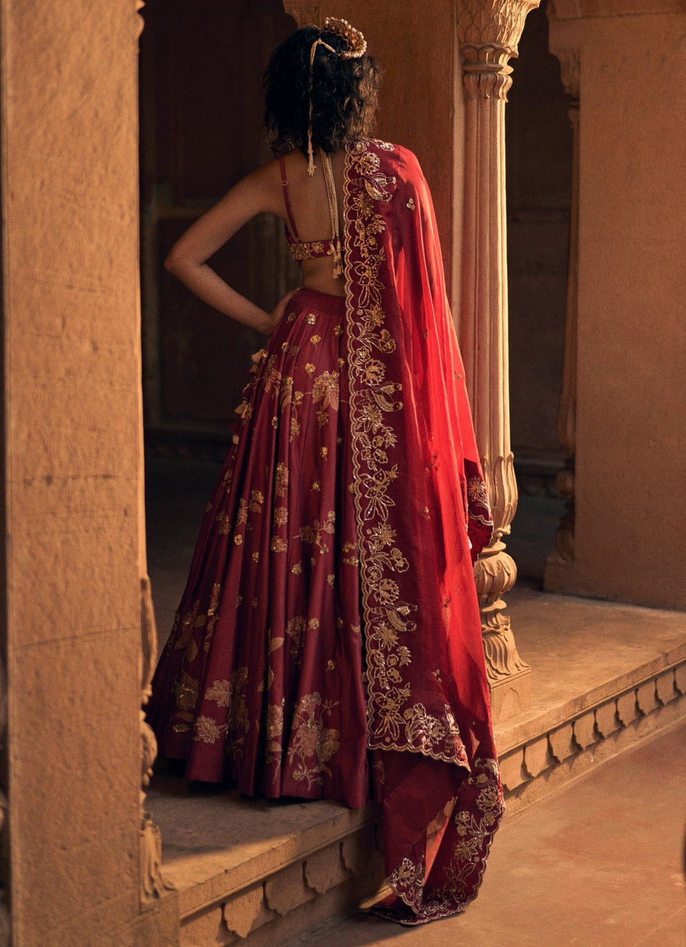 Red Embroidered Silk Lehenga Set Paulmi and Harsh - Fabilicious Fashion
