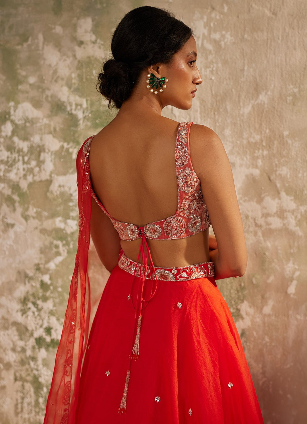 Red Embroidered Silk Organza Lehenga Set Zoon Tribe - Fabilicious Fashion
