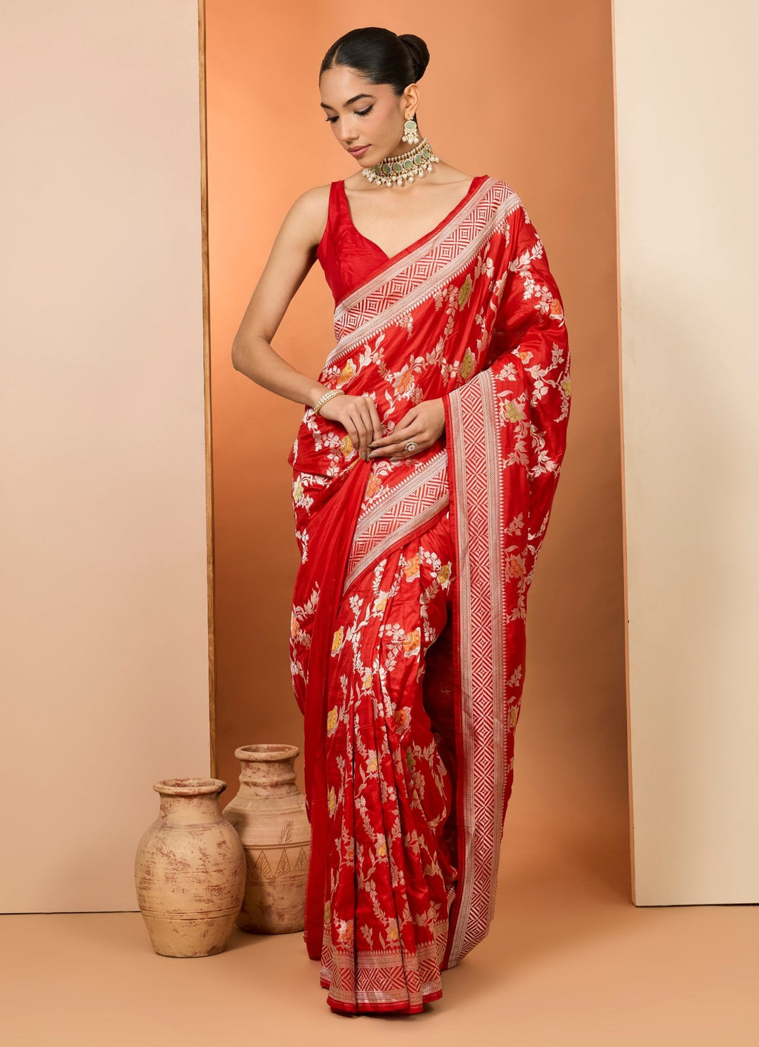 Red Embroidered Silk Saree Set Neha Khullar - Fabilicious Fashion