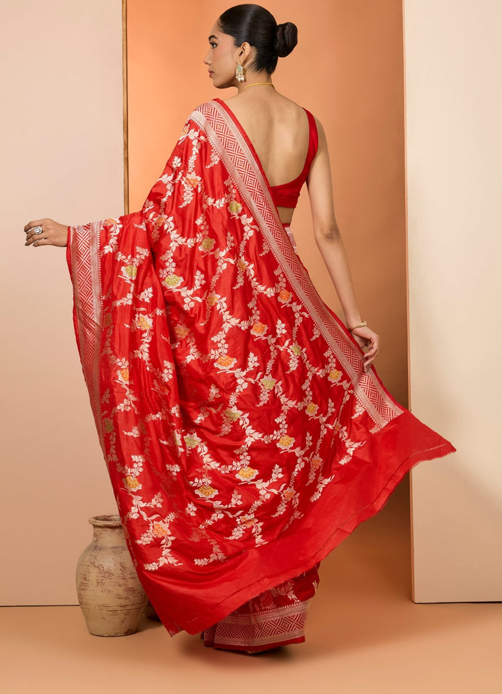 Red Embroidered Silk Saree Set Neha Khullar - Fabilicious Fashion