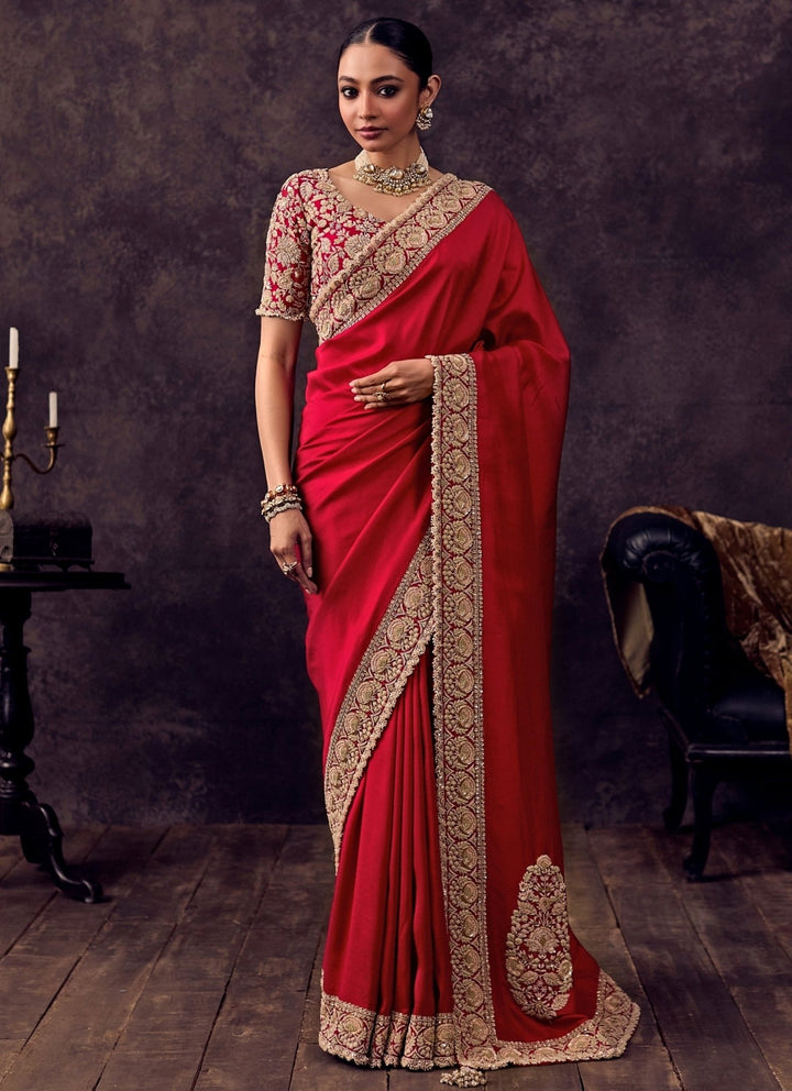 Prisho Red Embroidered Silk SareeFabilicious Fashion