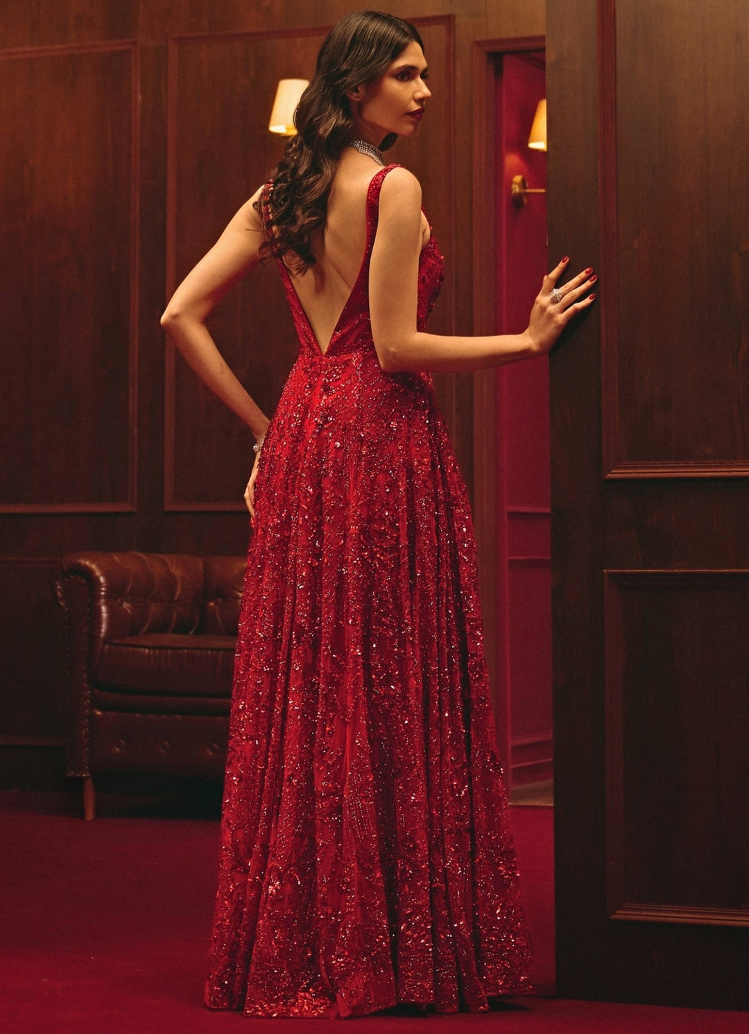 Red Embroidered Soft Net Gown Angad Singh - Fabilicious Fashion