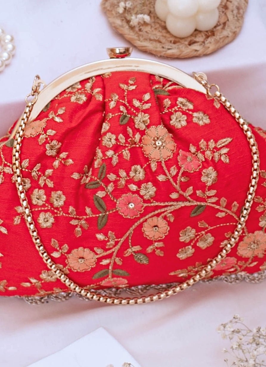 Red Embroidered Vintage Purse AMYRA - Fabilicious Fashion