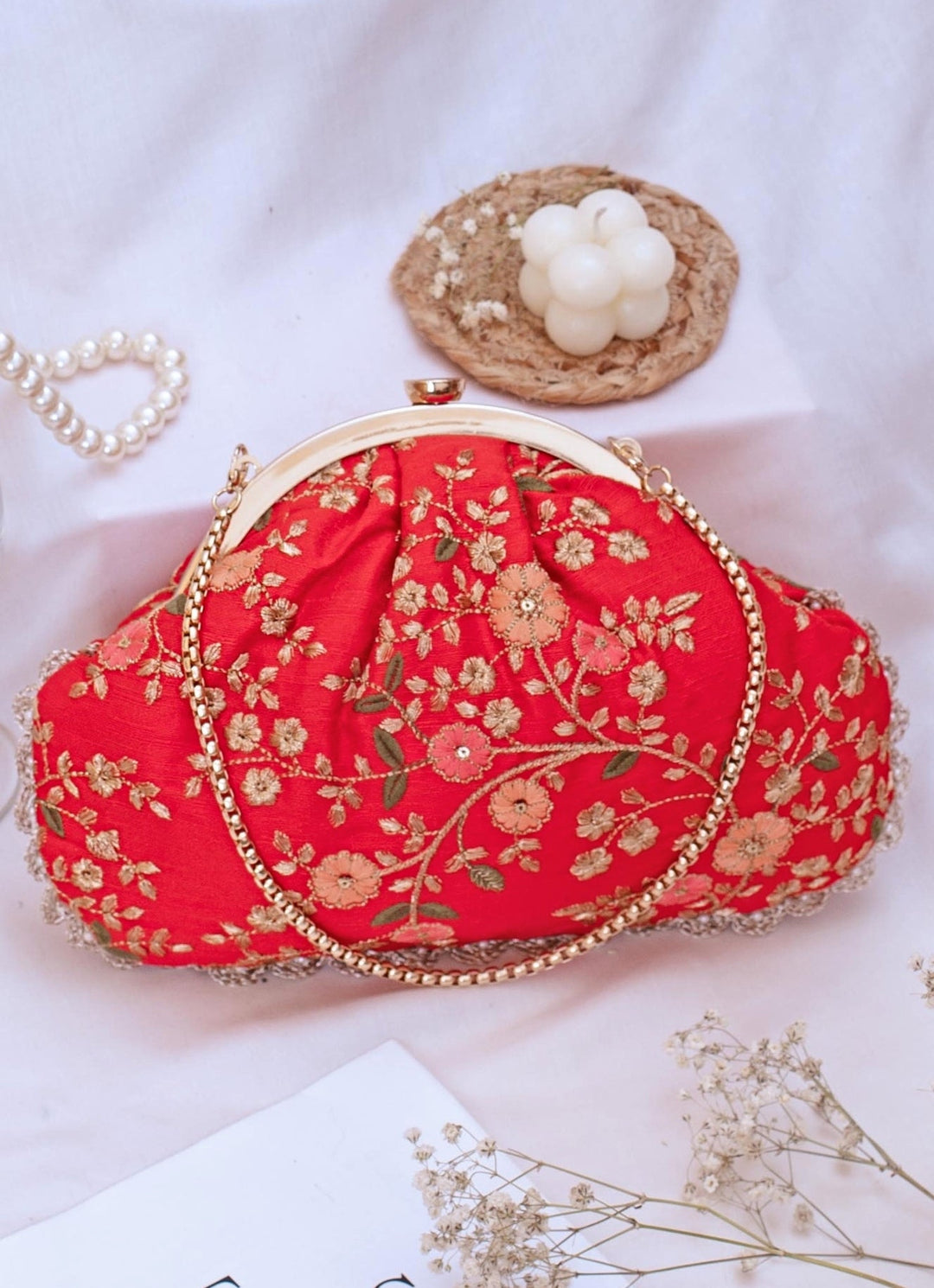 Red Embroidered Vintage Purse AMYRA - Fabilicious Fashion