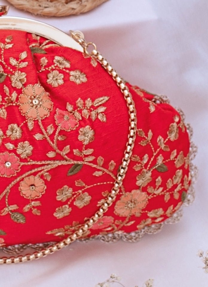 Red Embroidered Vintage Purse AMYRA - Fabilicious Fashion