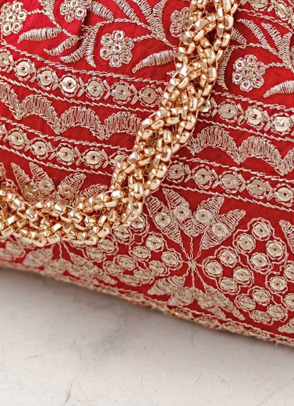Red Embroidered Vintage Purse AMYRA - Fabilicious Fashion