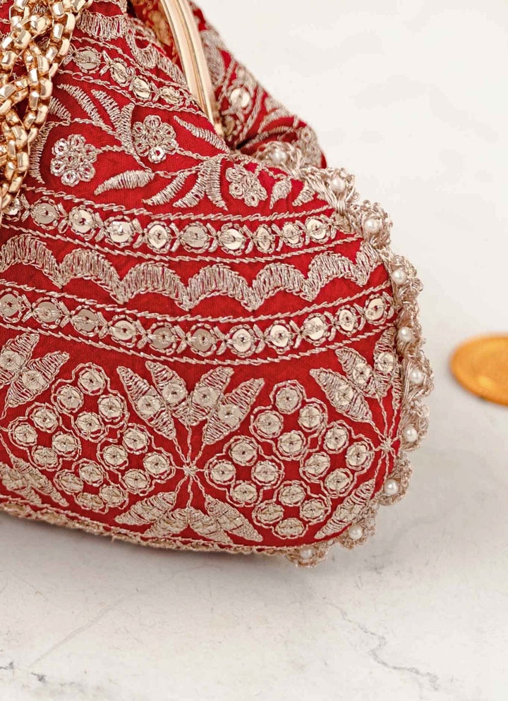 Red Embroidered Vintage Purse AMYRA - Fabilicious Fashion