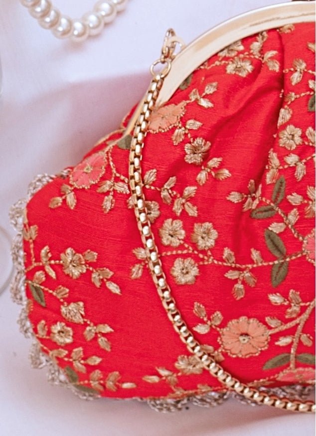 Red Embroidered Vintage Purse AMYRA - Fabilicious Fashion