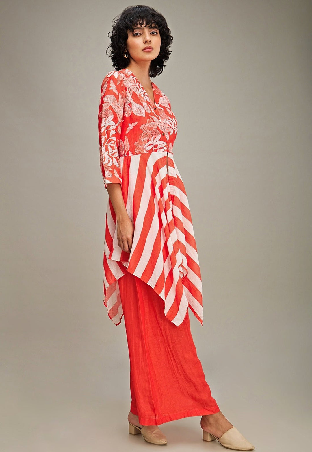 Red Floral Printed Line Kurta And Palazzo Set Soup By Sougat Paul - Fabilicious Fashion