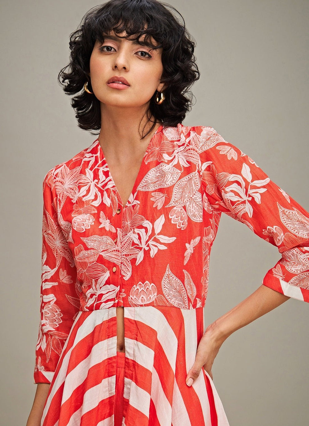 Red Floral Printed Line Kurta And Palazzo Set Soup By Sougat Paul - Fabilicious Fashion