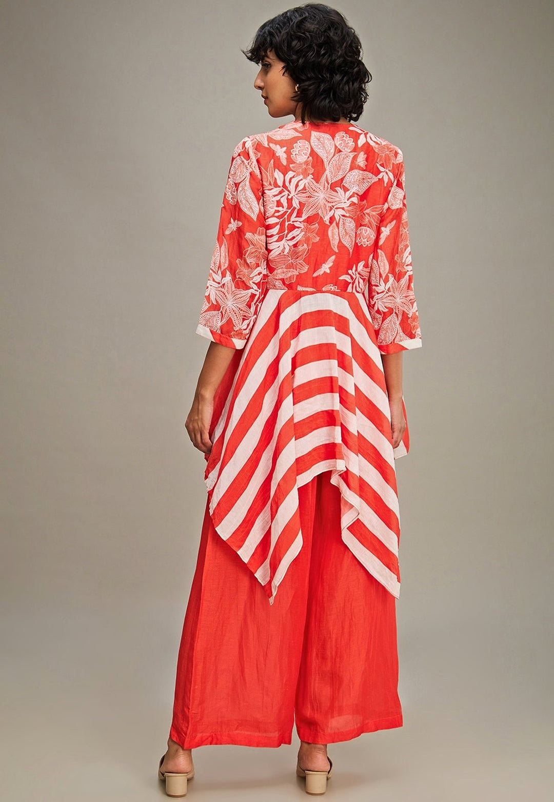 Red Floral Printed Line Kurta And Palazzo Set Soup By Sougat Paul - Fabilicious Fashion