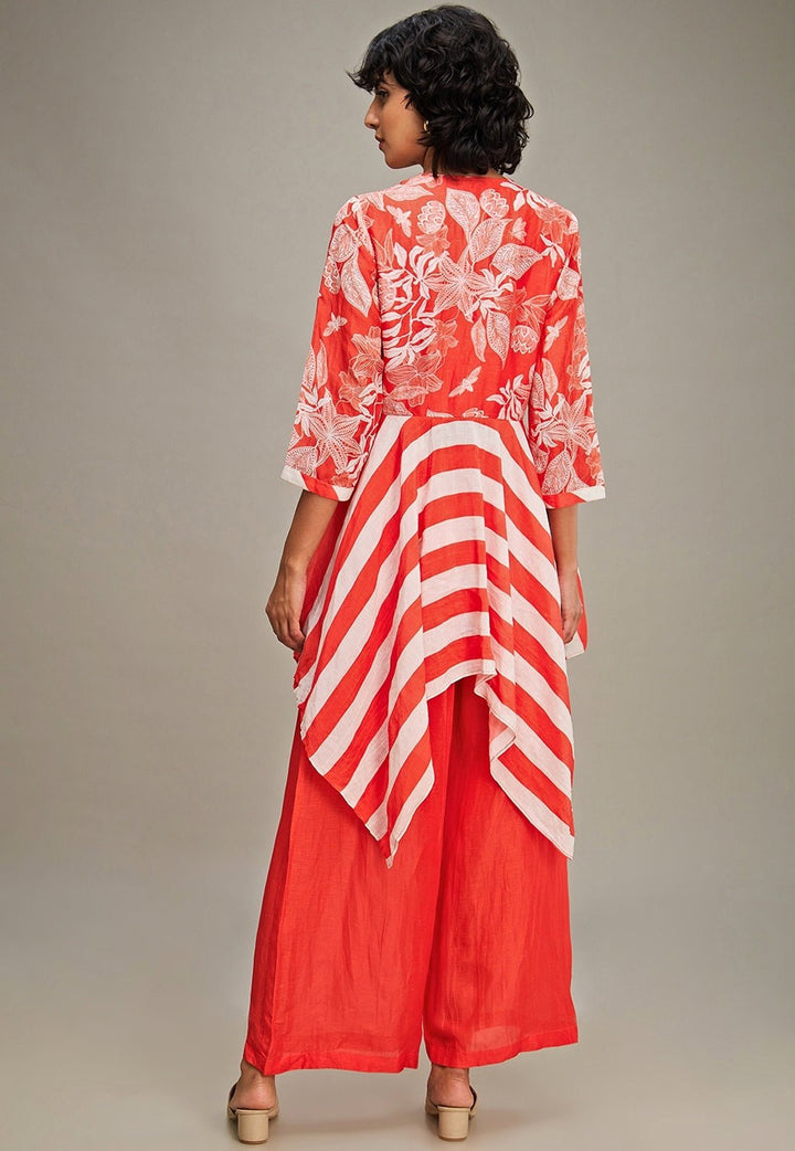 Red Floral Printed Line Kurta And Palazzo Set Soup By Sougat Paul - Fabilicious Fashion
