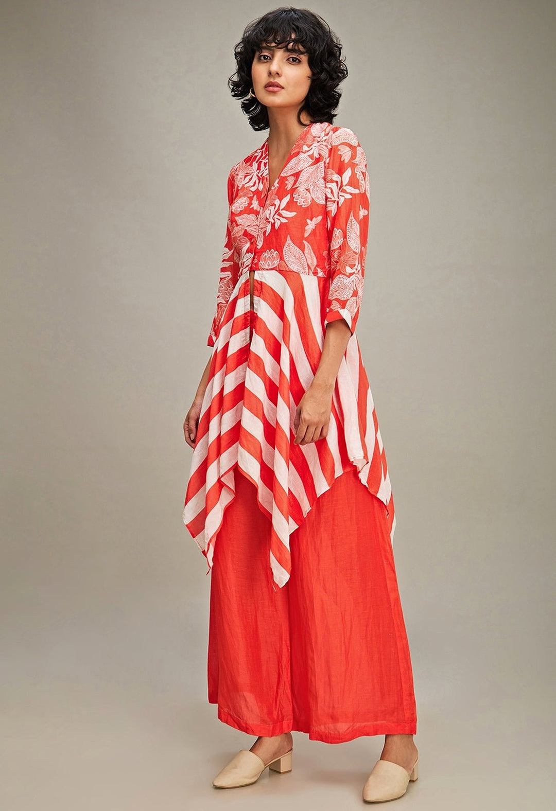 Red Floral Printed Line Kurta And Palazzo Set Soup By Sougat Paul - Fabilicious Fashion