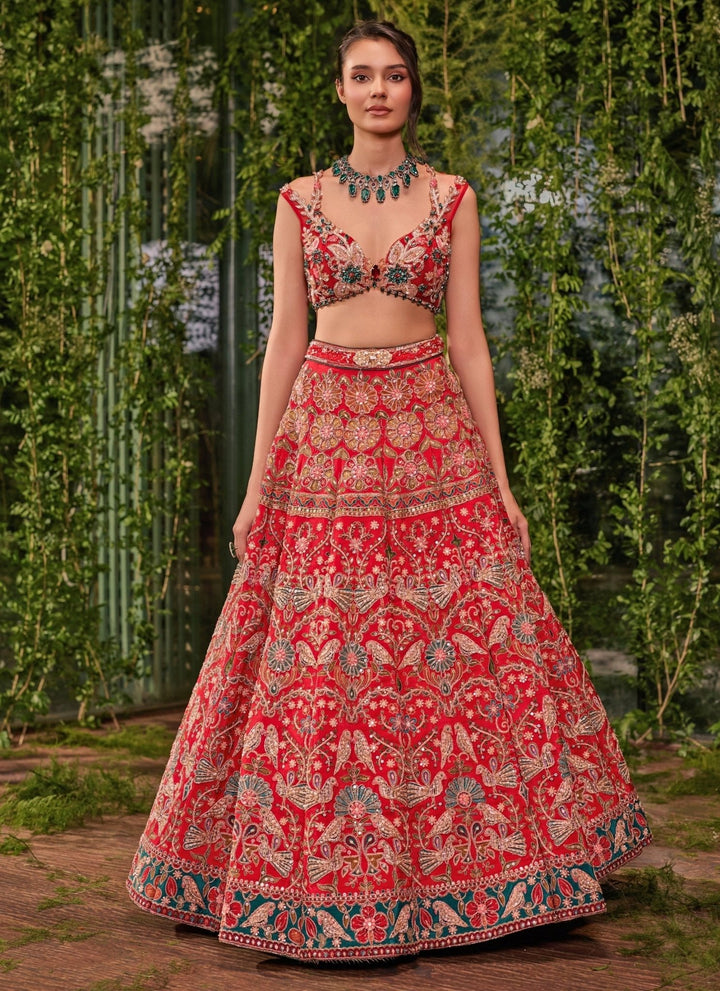 Jigar and Nikita Red Floral Silk Bridal Lehenga SetFabilicious Fashion