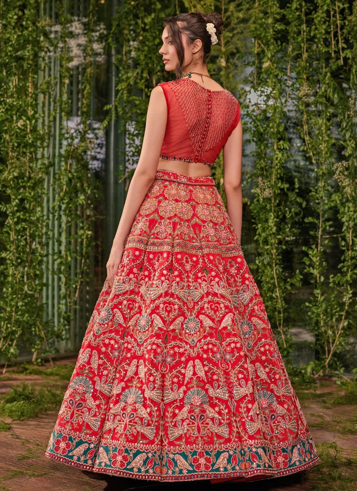 Jigar and Nikita Red Floral Silk Bridal Lehenga SetFabilicious Fashion