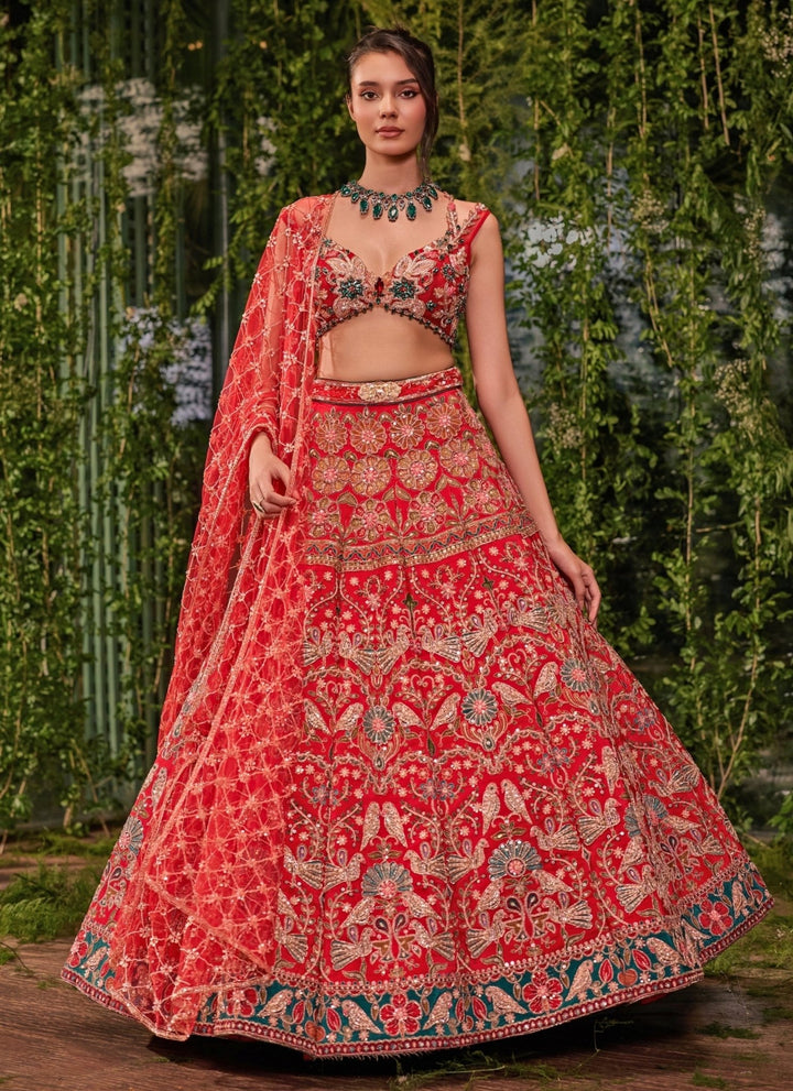 Jigar and Nikita Red Floral Silk Bridal Lehenga SetFabilicious Fashion