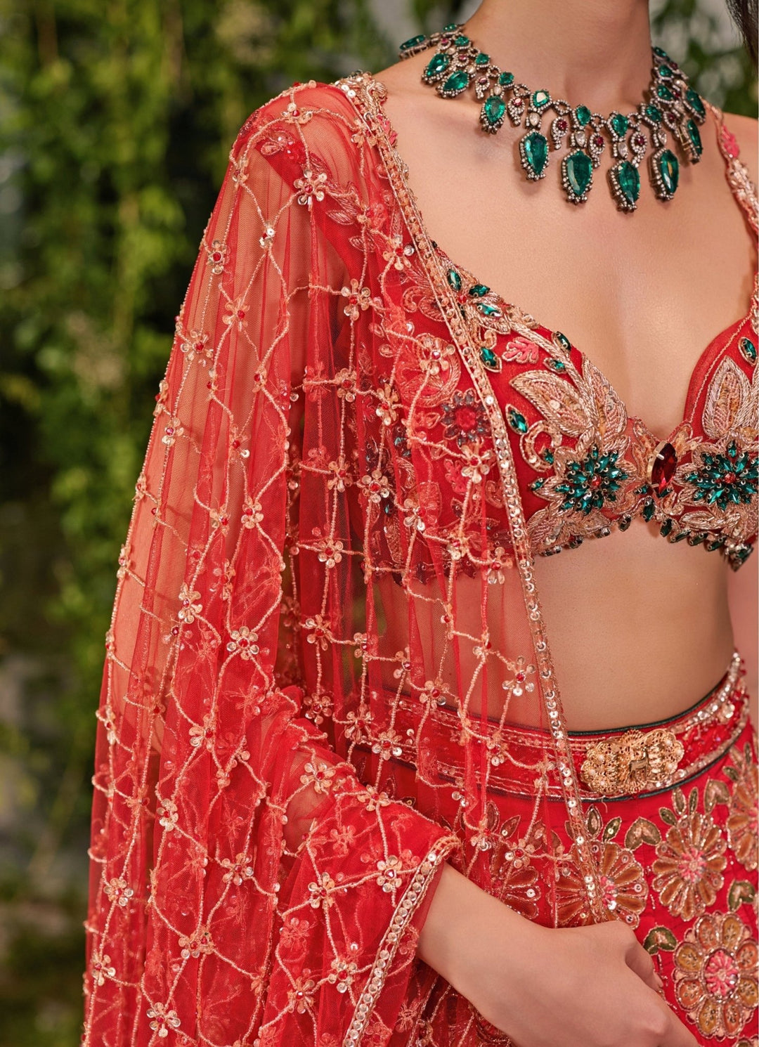 Jigar and Nikita Red Floral Silk Bridal Lehenga SetFabilicious Fashion