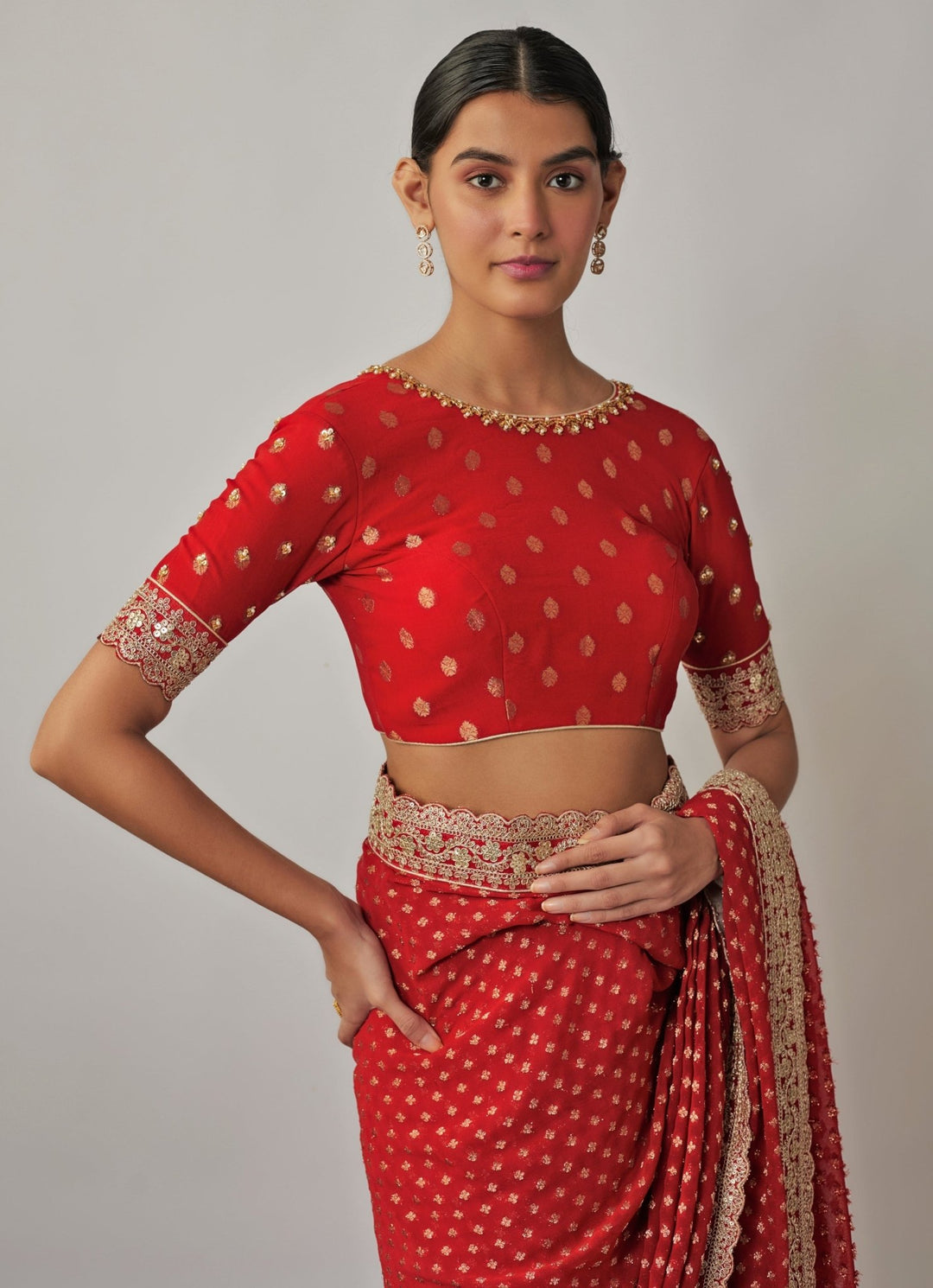 Red Georgette Banarasi Saree Set Renee Label - Fabilicious Fashion