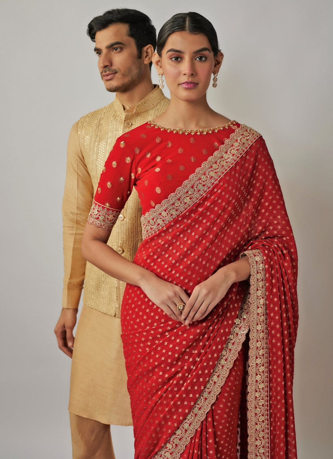 Red Georgette Banarasi Saree Set Renee Label - Fabilicious Fashion