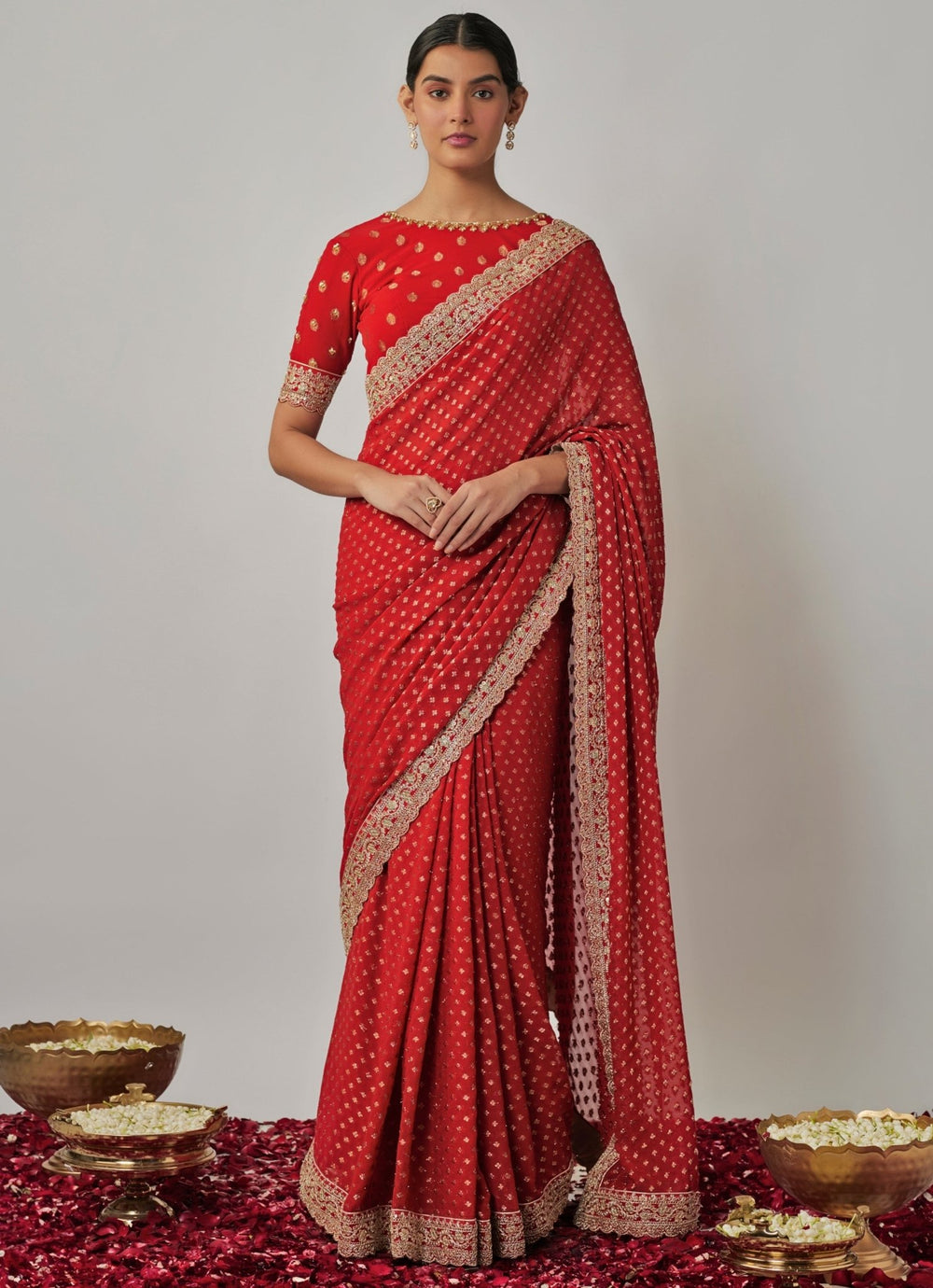 Red Georgette Banarasi Saree Set Renee Label - Fabilicious Fashion