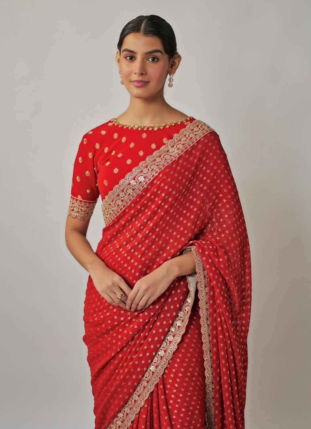 Red Georgette Banarasi Saree Set Renee Label - Fabilicious Fashion