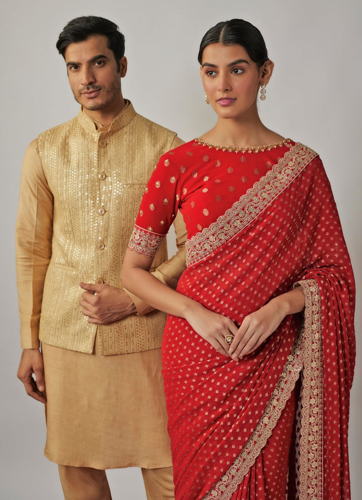 Red Georgette Banarasi Saree Set Renee Label - Fabilicious Fashion