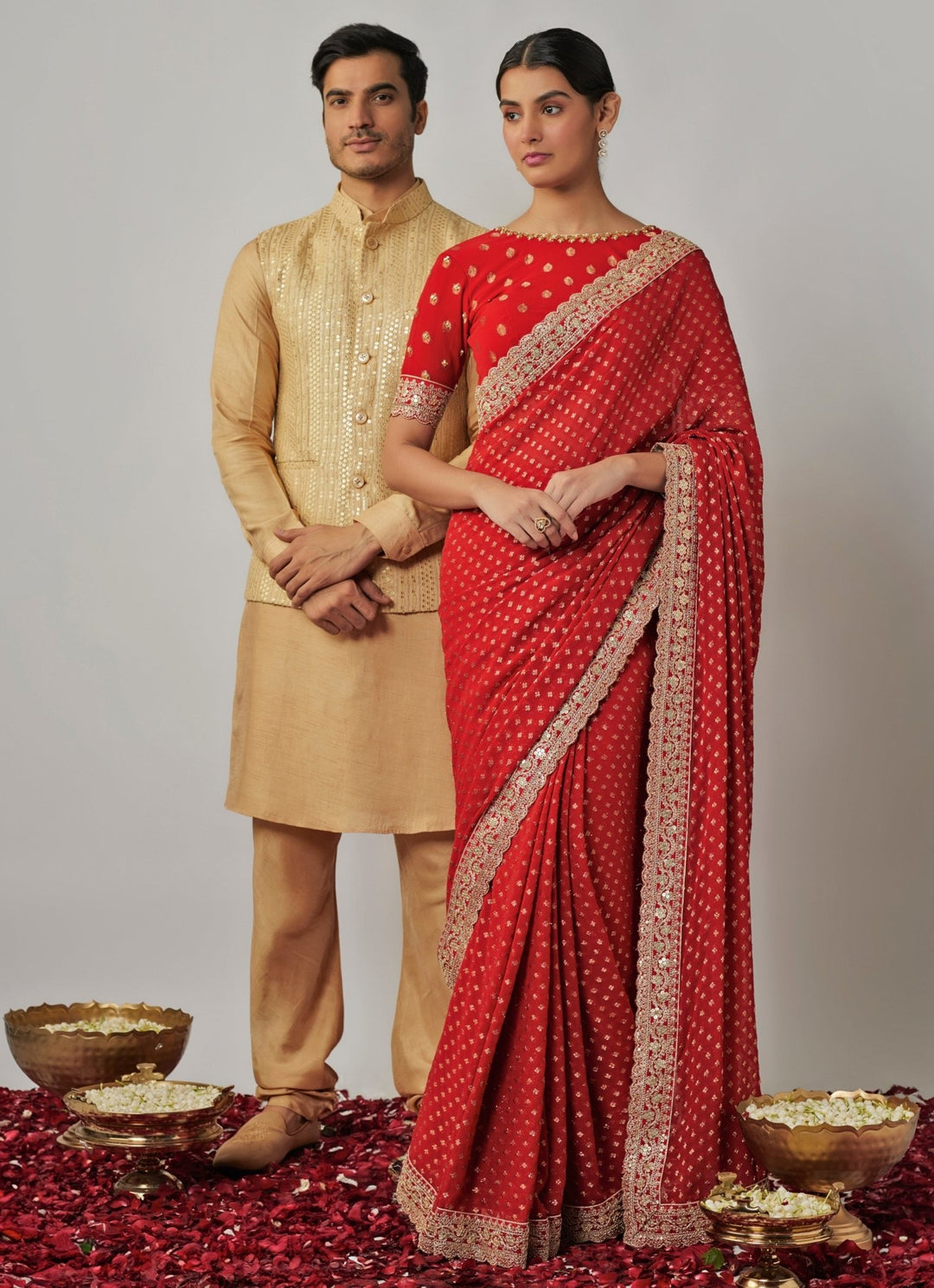 Red Georgette Banarasi Saree Set Renee Label - Fabilicious Fashion