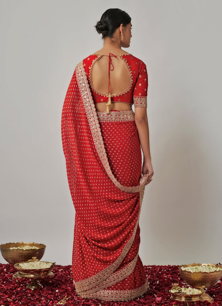 Red Georgette Banarasi Saree Set Renee Label - Fabilicious Fashion