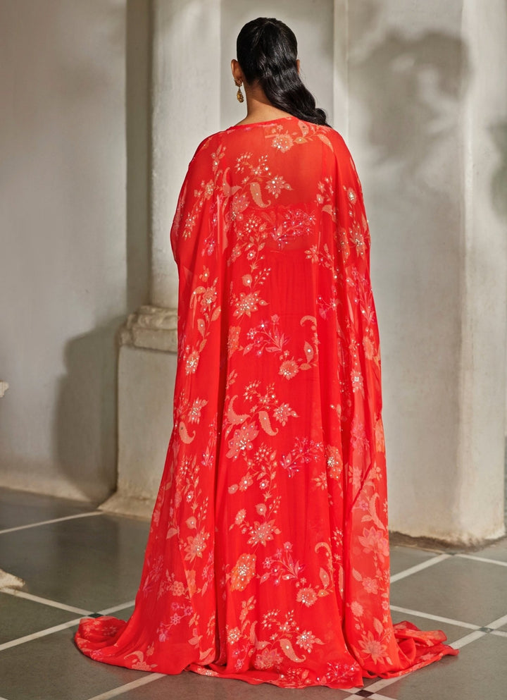 Red Georgette Palazzo Jacket Set Paulmi and Harsh - Fabilicious Fashion