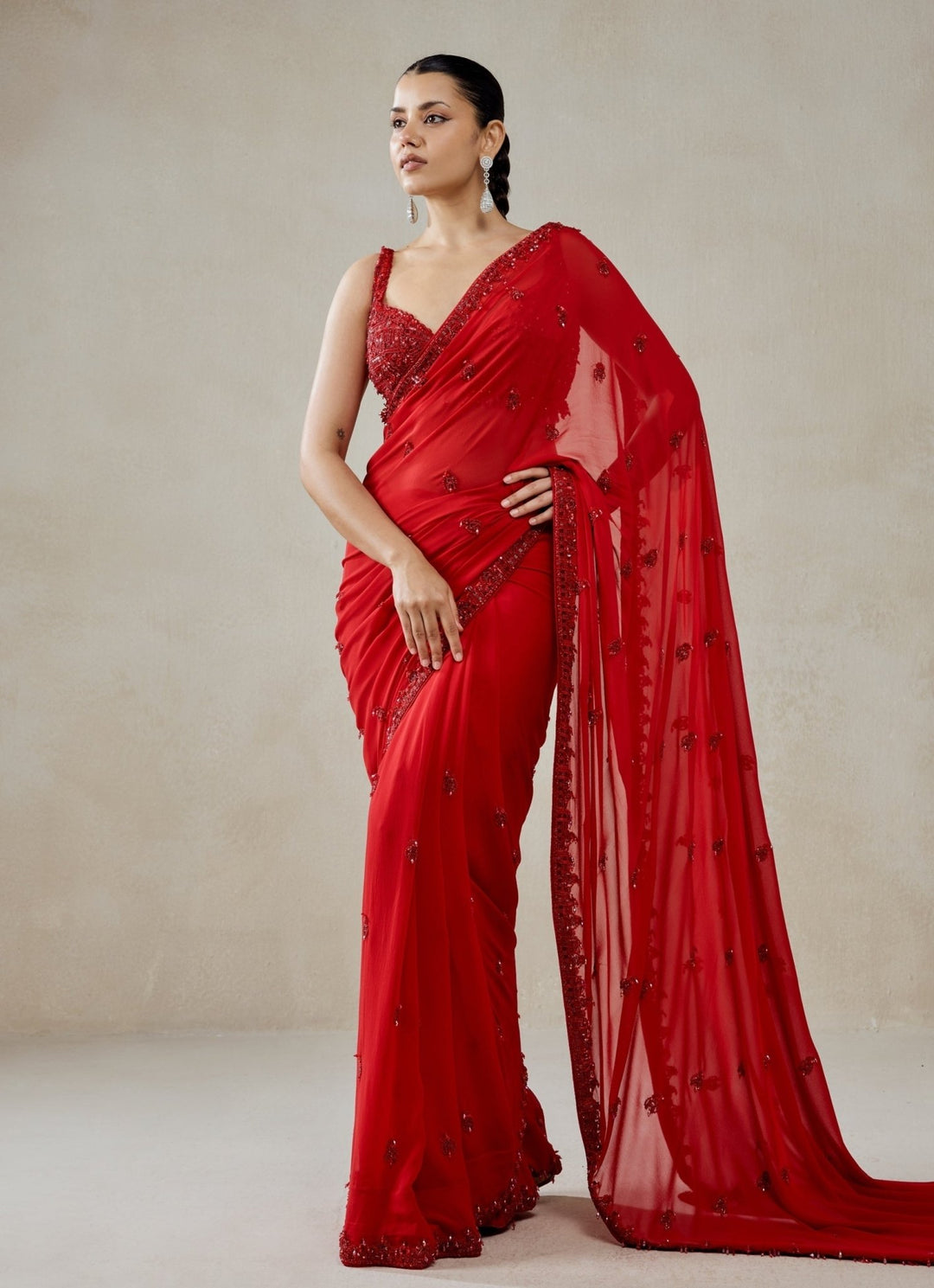 Red Georgette Saree Set Nitika Gujral - Fabilicious Fashion