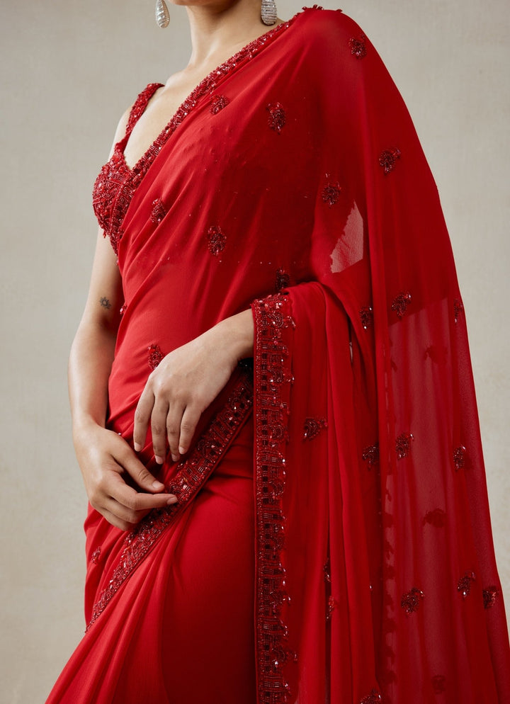 Red Georgette Saree Set Nitika Gujral - Fabilicious Fashion
