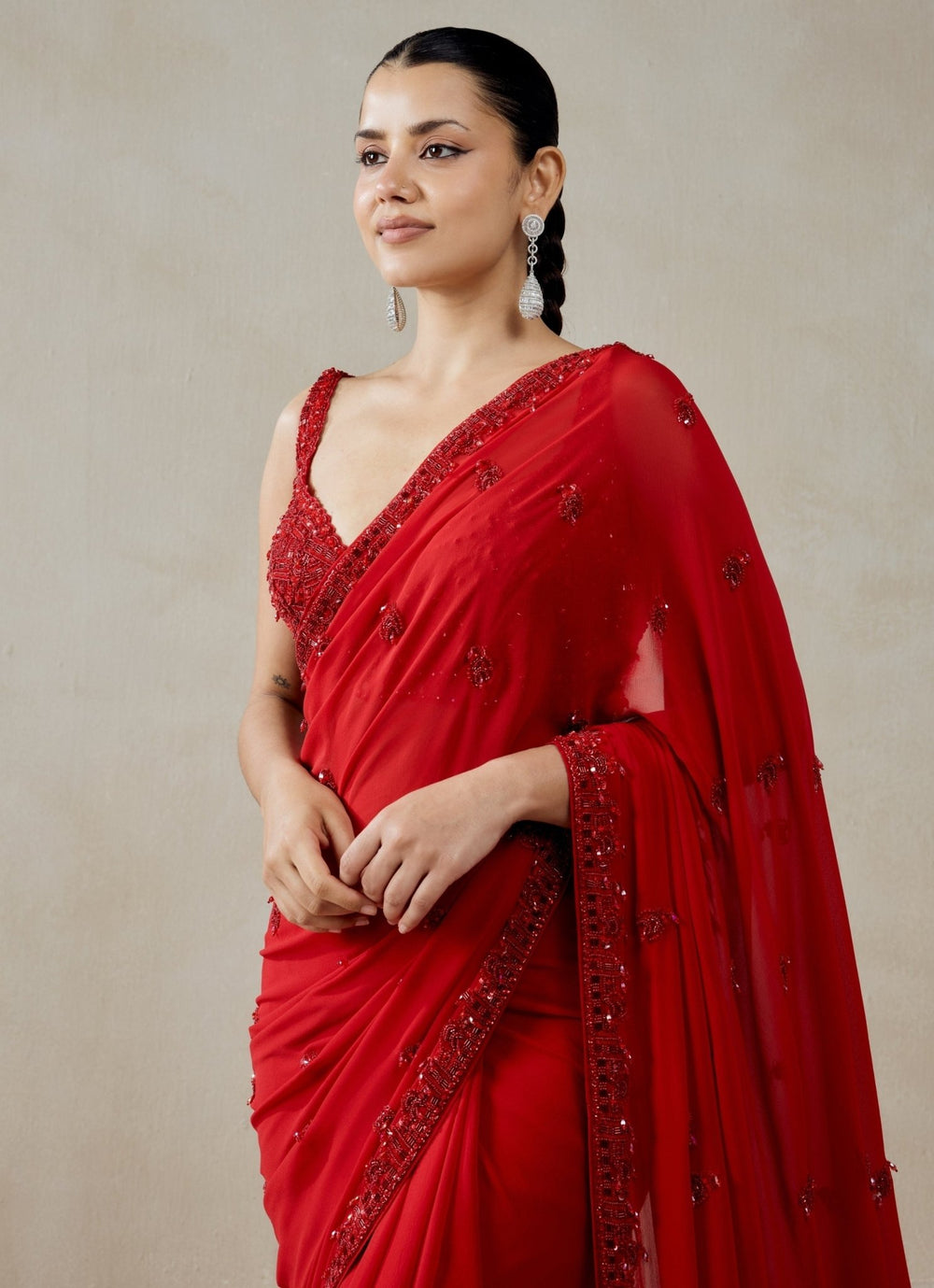 Red Georgette Saree Set Nitika Gujral - Fabilicious Fashion